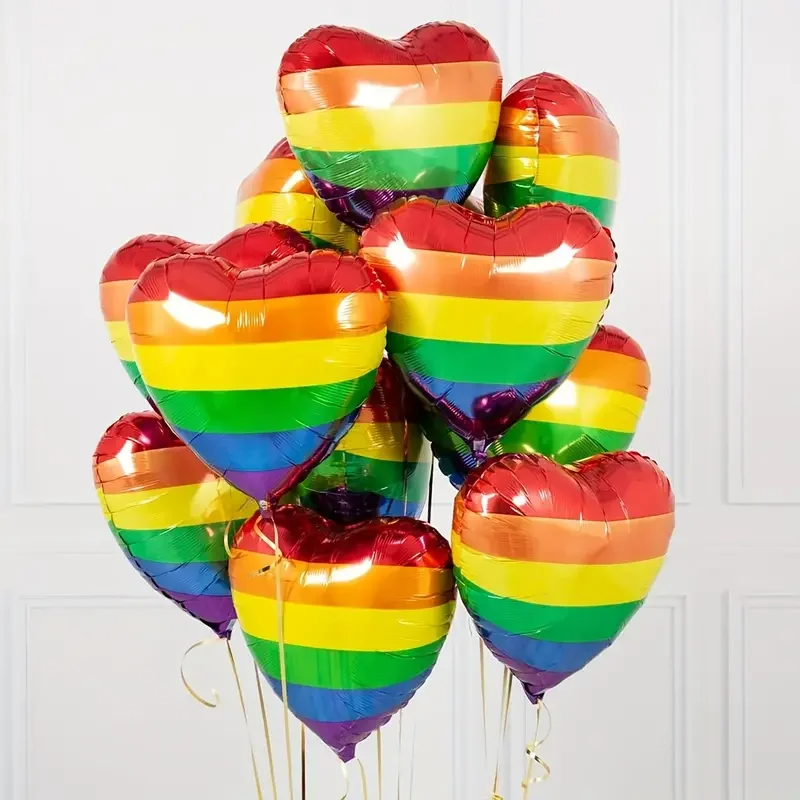 10pcs Rainbow Heart Foil Balloons