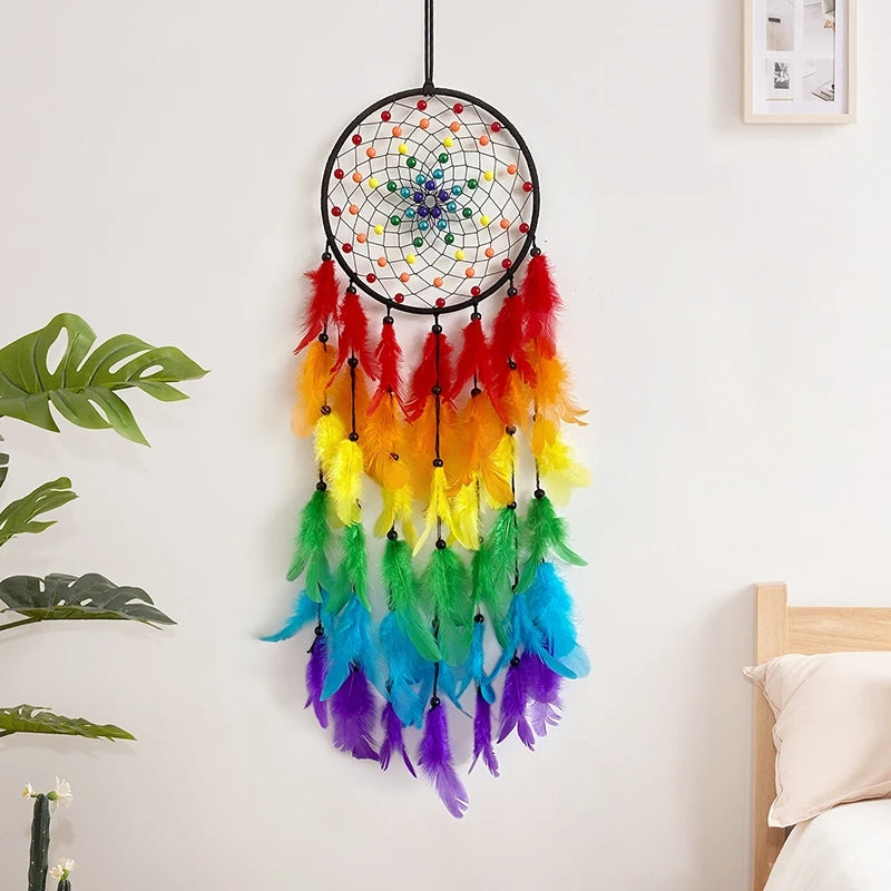 Handmade Rainbow Feather Dream Catcher