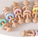 Wooden Baby Rattle with Silicone and Wooden Rings