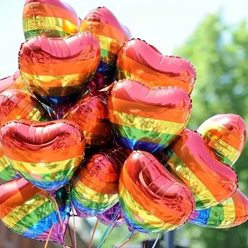 10pcs Rainbow Heart Foil Balloons