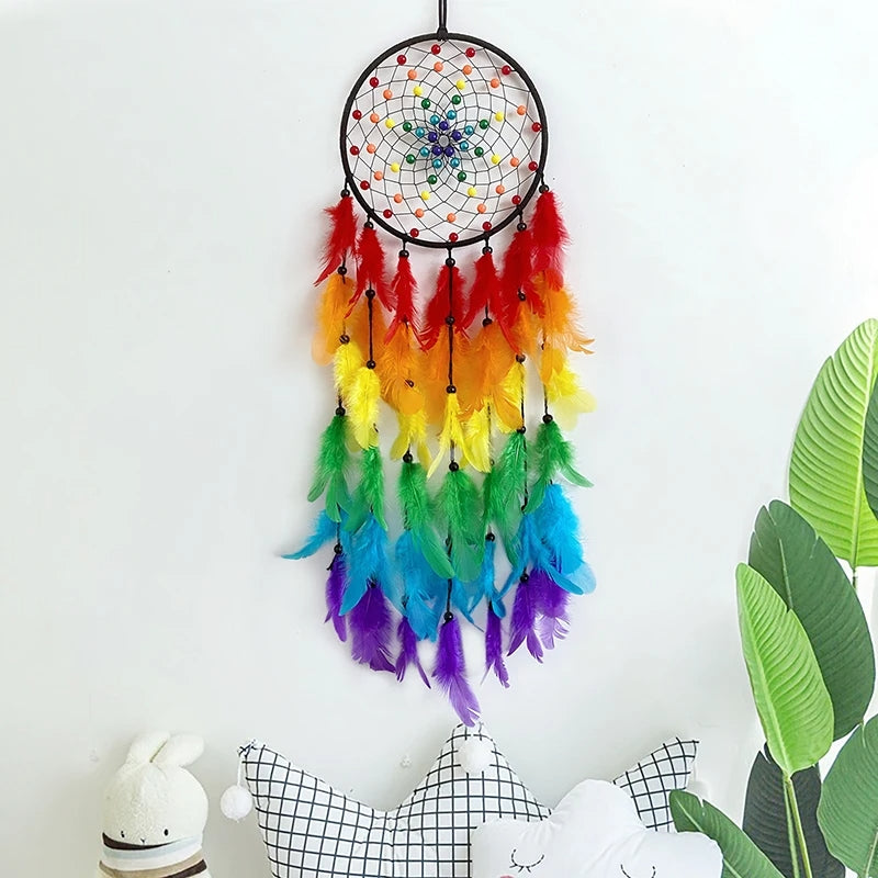 Handmade Rainbow Feather Dream Catcher