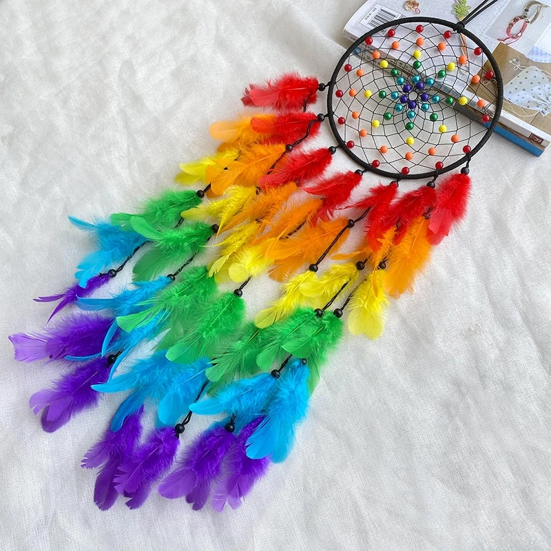 Handmade Rainbow Feather Dream Catcher