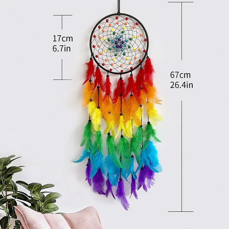 Handmade Rainbow Feather Dream Catcher